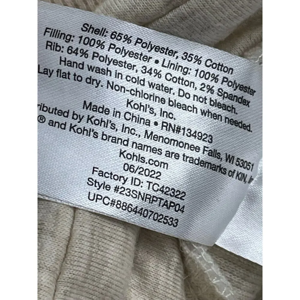 Sonoma Dog Pet Puffer Jacket Shawl Collar Cream Oatmeal Size Large 30-55lbs